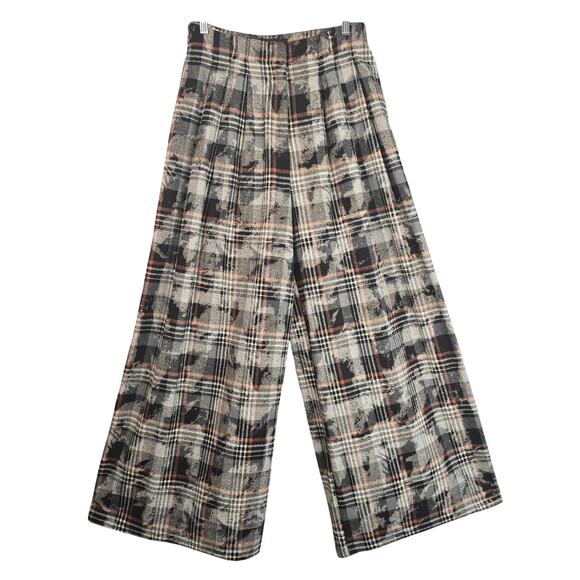 Akira Pants Womens Large Gray Plaid Wide Leg Pleated High Rise Grunge Academia - Picture 1 of 11